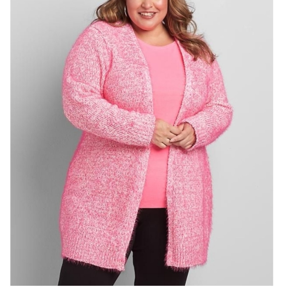 Lane Bryant Fuzzy Pink Open Front Cardigan Sweater – 14/16